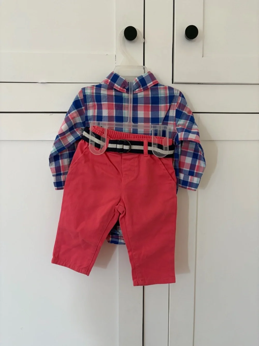 The Children's Place Pink & Blue Plaid Button-Front Baby Bodysuit with Bow 3-6M